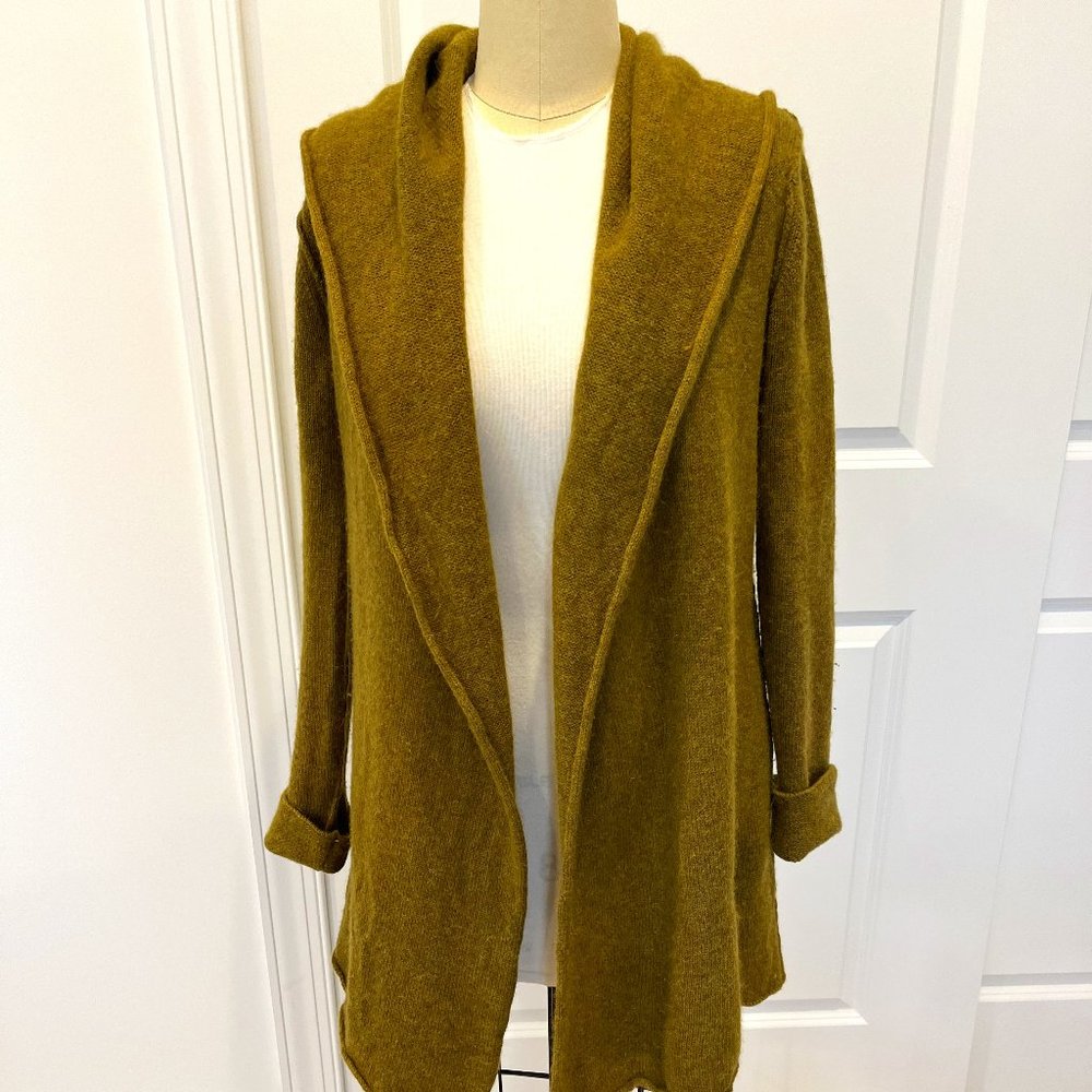 Olive Vince Alpaca Cashmere Hooded Cardigan Women L Moss Green